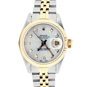 ROLEX DATEJUST SILVER DIAMOND DIAL 18KY & STEEL FLUTED OYSTER WATCH 26 MM 69173